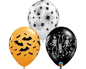 Five Halloween Balloons, Happy Halloween, Skeleton Balloons, Bats Balloons, October 31st, Trick or Treat, Halloween Party, Spiders