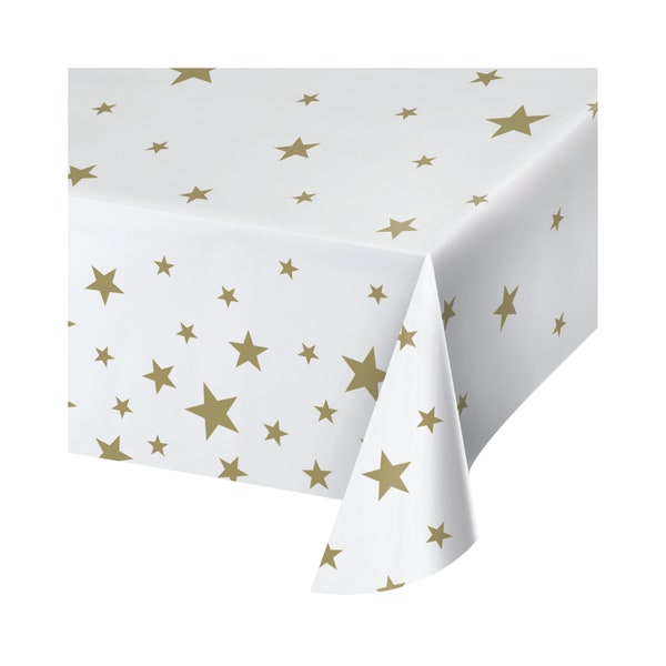 White and Gold Star Tablecloth, Space Tablecloth, Gold Star Table Cover, Space Party, Space Decoration, Gold Star Shower, Graduation Party