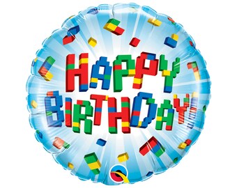 Happy Birthday Building Blocks Balloon 18", Block Party Balloon, Brick Party Balloon, Birthday Bricks, Birthday Blocks, Brick Block Party
