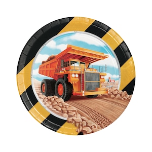 8 Dump Truck Plates 7&quot;, Construction Birthday, Construction Plate, Construction Party, Truck Birthday, Under Construction, Monster Truck