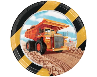 8 Dump Truck Plates 7", Construction Birthday, Construction Plate, Construction Party, Truck Birthday, Under Construction, Monster Truck