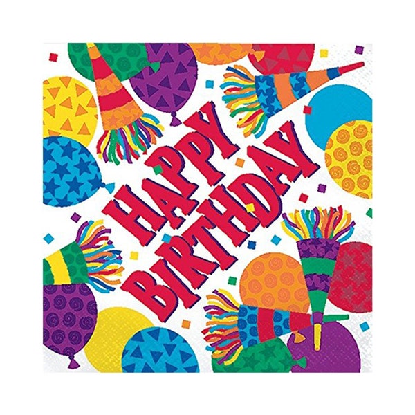 16 Large Happy Birthday Napkins, Confetti Napkins, Balloon Napkins, Birthday Party Napkins, Birthday Tableware, Birthday Decorations