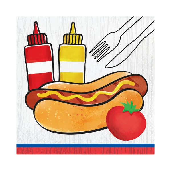 16 Large BBQ Napkins, Barbecue Grill Napkins, Bar-b-Que Napkins, Hot Dog Napkin, Cookout Tableware, BBQ Party, BBQ Birthday