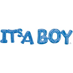 Può includere: Lettere di palloncino blu che compongono la scritta "It's a Boy" per una festa di nascita o una festa di rivelazione del sesso.
