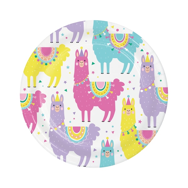 8 Llama Plates 7", Llama Party Plate, Llama Decor, Llama Birthday, Llama Baby Shower, Alpaca Party, Fiesta Party, Llama Themed, Cactus Party