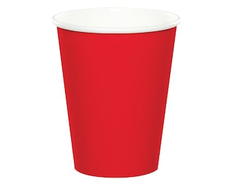 24 Red Paper Cups 9 oz, Christmas Party, Holiday Party, Christmas Decoration, Holiday Red Cups, Solid Red Cups, Christmas Paper Cups