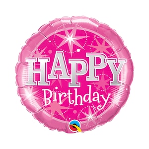 Happy Birthday Pink Sparkle Balloon Foil Mylar 18&quot;, Princess Balloon Party, Pink Birthday Balloon, Pink Party Balloons, Birthday Decorations