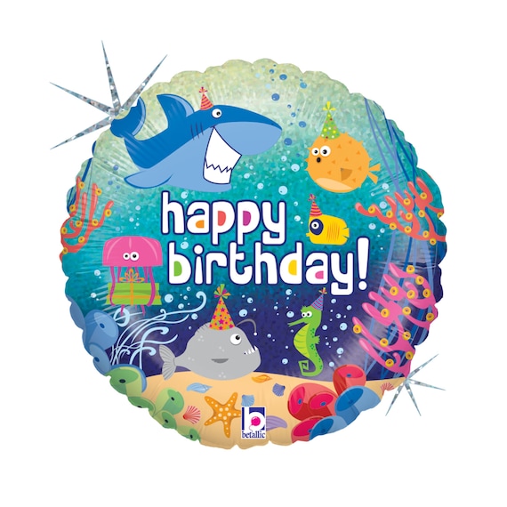 Happy Birthday Ocean Balloon Foil Mylar 18, Mermaid Party, Fish