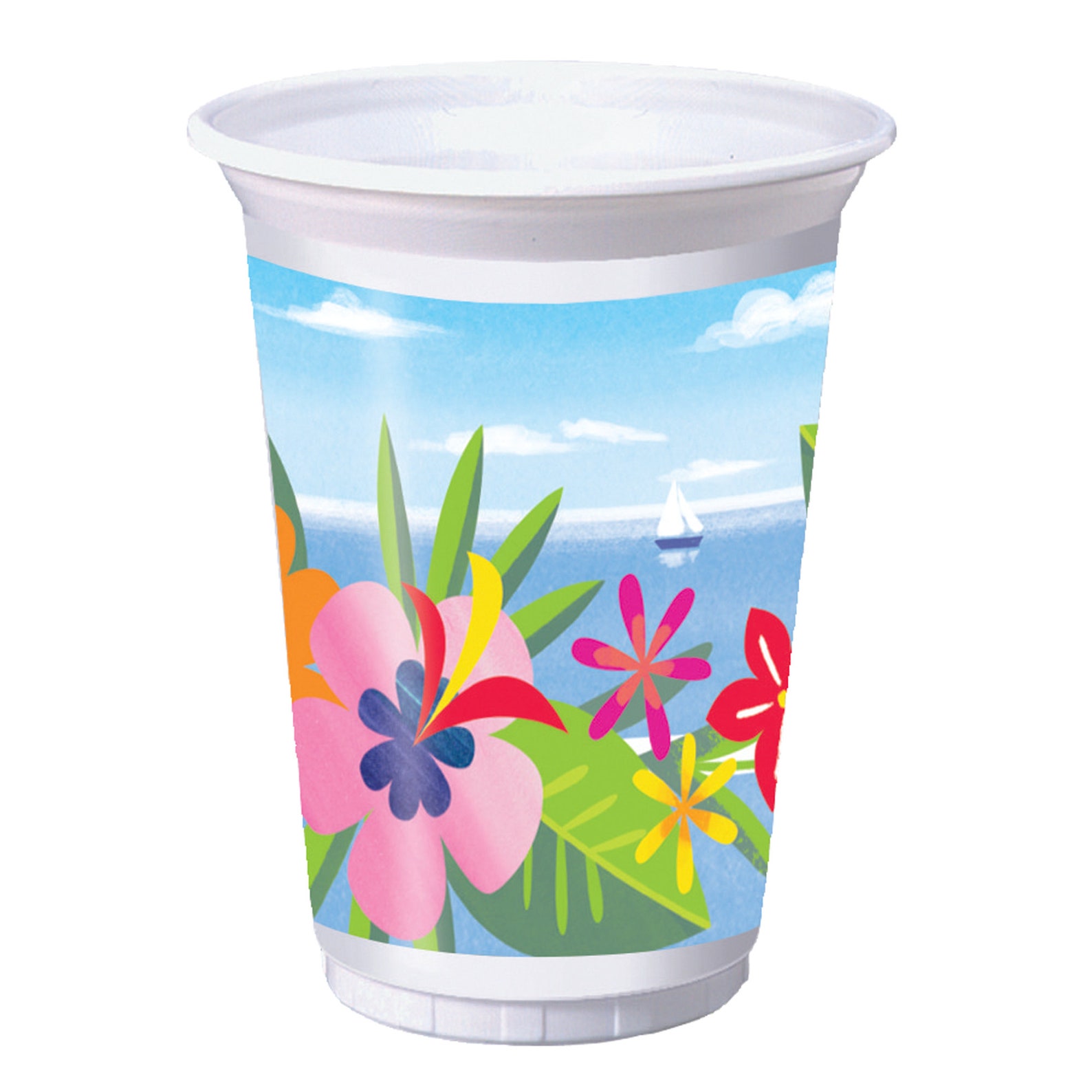 16 Oz Tropical Plastic Cups Luau Party Cups Tropical Party Etsy