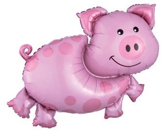 Pig Balloon 35", Barnyard Balloon, Farm Animal Balloon, Piggy Balloon, Baby Pig, Pig Themed Party, Smiling Pig Balloon, Barnyard Party