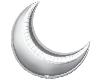 Jumbo Silver Crescent Moon Balloon 26", Baby Shower, Wedding Balloon, Silver Moon, Over the Moon, Engagement Party, Astronaut Party, Space