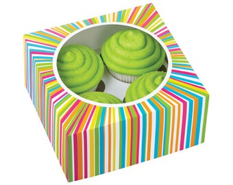 3 Rainbow Cupcake Boxes with Window, Favor Boxes, Dessert Boxes, Gift Boxes, Birthday Cupcake Box, Cake Boxes, Party Box, Baked Goods Box