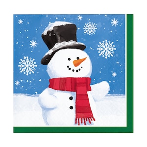 16 Small Smiling Snowman Dessert Napkins, Christmas Party, Holiday Party, Christmas Napkin, Christmas Decoration, Holiday Napkins