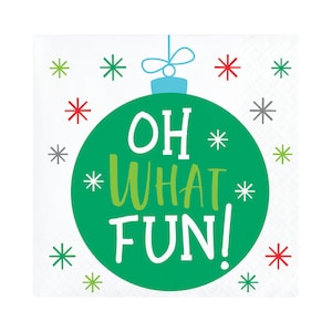 16 Small Christmas Oh What Fun Napkins, Christmas Party, Holiday Party, Christmas Napkin, Christmas Decoration, Christmas Ornament, Santa