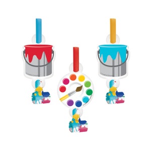 8 Art Party Blowouts, Paint Party Favors, Paint Splatter, Splatter Party, Art Birthday, Art Themed Party, Art School, Art Party Favors