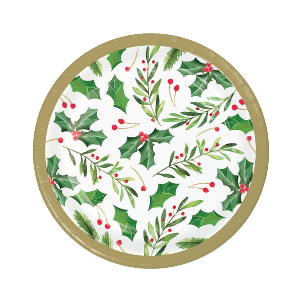 8 Christmas Holly Plates 7", Christmas Plates, Christmas Party, Christmas Tableware, Holiday Party, Christmas Decoration, Holiday Plates