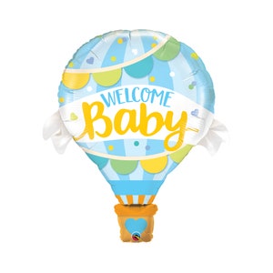 Welcome Baby Blue Hot Air Balloon Foil Mylar 42&quot;, Baby Shower Balloon, Welcome Baby Balloon, Baby Decorations, Baby Blue Balloon, Polka Dots