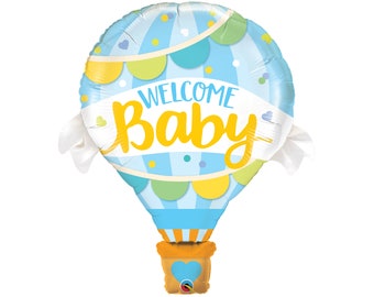 Welcome Baby Blue Hot Air Balloon Foil Mylar 42", Baby Shower Balloon, Welcome Baby Balloon, Baby Decorations, Baby Blue Balloon, Polka Dots