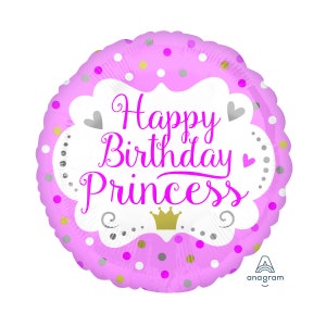 Happy Birthday Princess Balloon Foil Mylar 18&quot;, Birthday Princess Balloon, , Pink Birthday Balloons