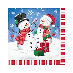 16 Large Candy Cane Snowman Napkins, Christmas Napkis, Christmas Party, Christmas Tableware, Holiday Party, Christmas Dinner, Holiday Napkin