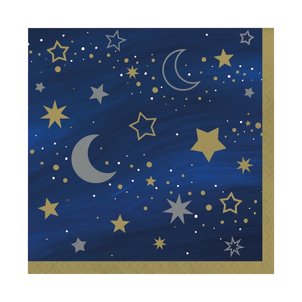 16 Large Stars and Moon Napkins, Crescent Moon, Starry Night, Night Stars, Twinkle Twinkle, Stars and Moon, Space Party, Stars Napkins