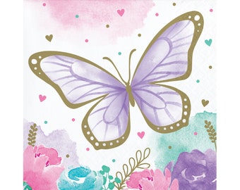 16 Small Butterfly Napkins, Pastel Butterfly, Butterfly Party, Butterfly Baby Shower, Butterfly Birthday, Butterfly Decor, Gold Butterfly