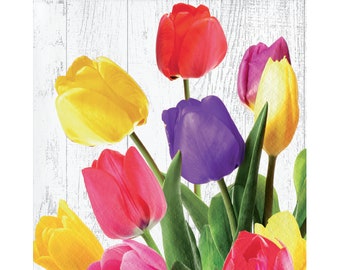 16 Small Tulip Napkins, Pastel Flowers, Tulip Party, Floral Party, Flower Napkins, Tea Party Napkin, Birthday Tulips, Tulip Decor