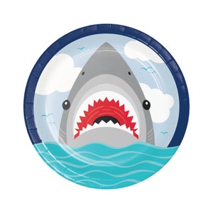 8 Shark Plates 9&quot;, Shark Birthday, Shark Party, Shark Decorations, Pool Party, Ocean Party, Shark Tableware, Shark Themed Party, Shark Fin