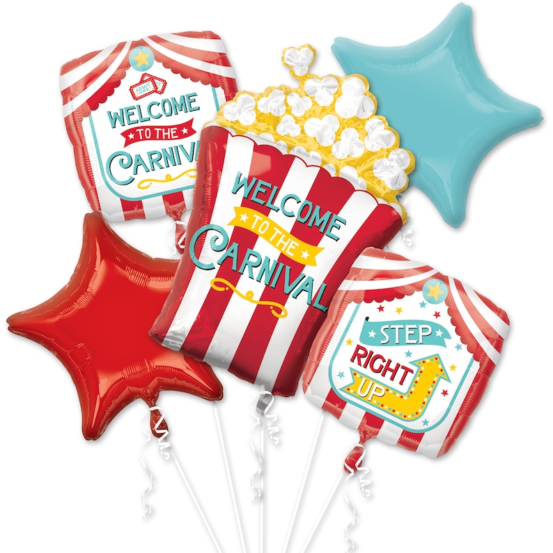 29 Carnival Popcorn Bouquet Balloons Birthday Party Decor Carnival Balloon Carnival Party Decorations Night Out Balloon Circus Balloon