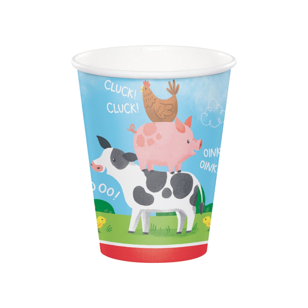 8 Farm Animal Cups 9 Oz, Barnyard Party Cups, Farm Birthday Party, Farm ...