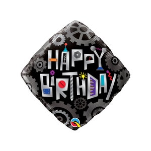 Happy Birthday Robot Cogwheels Balloon 18&quot;, Robot Balloon, Machine Balloon, Gears Balloon, Mechanical Balloon, Robot Party, Robot Decoration