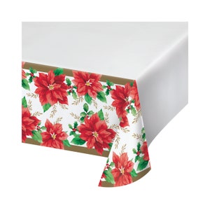 Christmas Poinsettia Tablecloth, Christmas Tablecloth, Christmas Party, Christmas Tableware, Holiday Party, Poinsettia Table cover, Santa