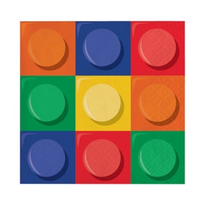 16 Small Brick Napkins, Block Party Napkins, Brick Napkins, Block Decorations, Birthday Bricks, Block Themed Party, Building Blocks Party