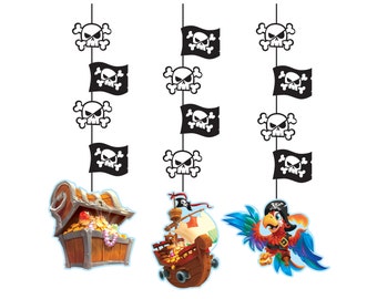 3 Pirate Party Decorations, Pirate Birthday, Pirate themed Party, Pirate Decorations, Pirate Ship, Jolly Roger, Pirate Party, Pirate Favors