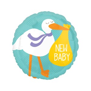 New Baby Balloon Foil Mylar Balloon 18&quot;, Baby Shower Balloon, Stork Baby Balloon, Welcome Baby Balloon, Baby Decorations, Newborn Baby