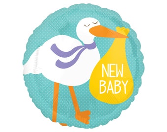 New Baby Balloon Foil Mylar Balloon 18", Baby Shower Balloon, Stork Baby Balloon, Welcome Baby Balloon, Baby Decorations, Newborn Baby