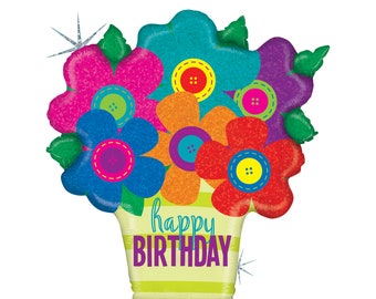 Happy Birthday Flowers Balloon 30", Love Balloon, Roses are Red, Flower Balloon, Flower Pot Balloon, Rainbow Flowers, Flower Party Balloon