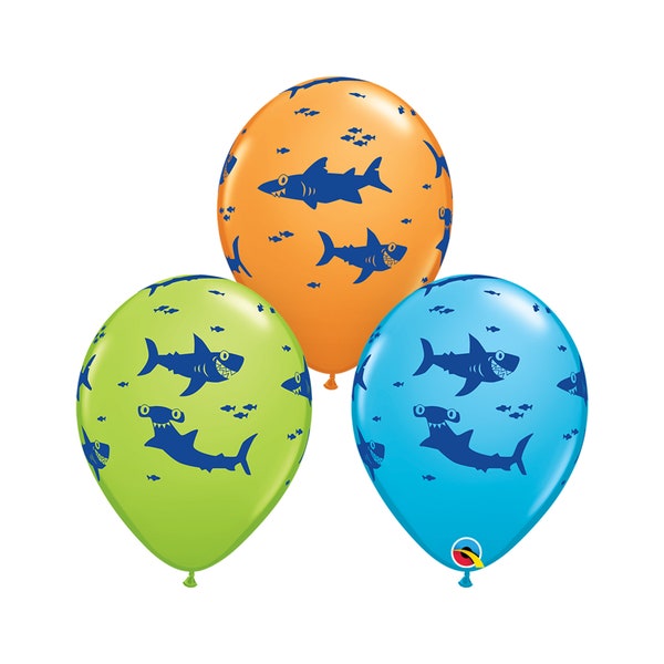 Five Shark Balloons Latex, Shark Themed Party, Shark Attack Party, Shark Party Balloon, Ocean Themed Party, Fish Balloon, Sea Themed