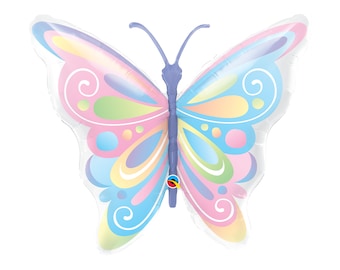 Rainbow Pastel Butterfly Balloon 40", Luminous Butterfly, Birthday Butterfly, Baby Shower Butterfly, iridescent Balloon, Fairy Balloons