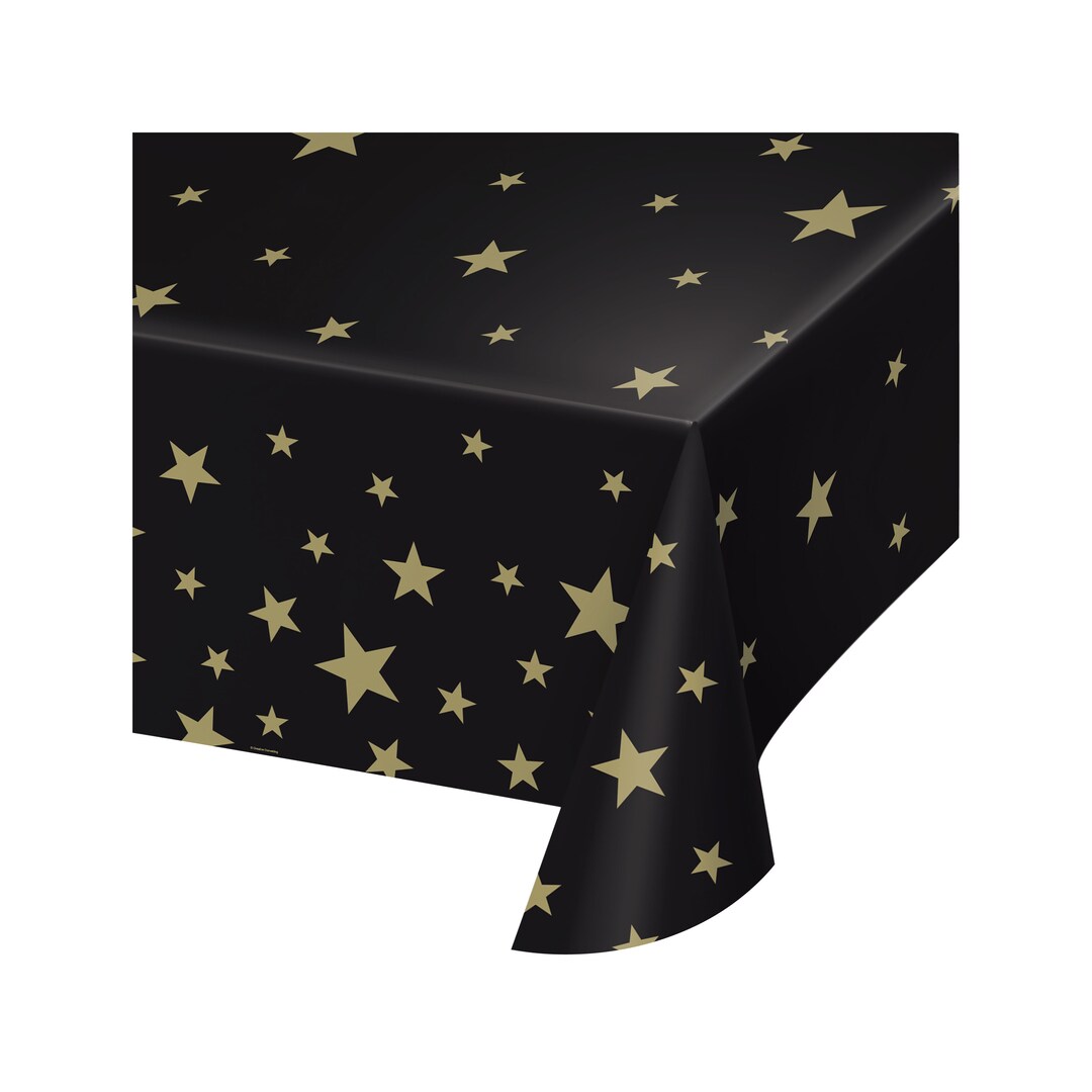 Black and Gold Star Tablecloth, Space Tablecloth, Gold Star Table Cover