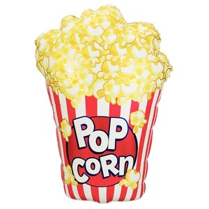 Pu&ograve; includere: Un palloncino a forma di secchiello di popcorn a strisce rosse e bianche con la scritta "Pop Corn" in un cerchio rosso. Il palloncino &egrave; pieno di popcorn gialli.