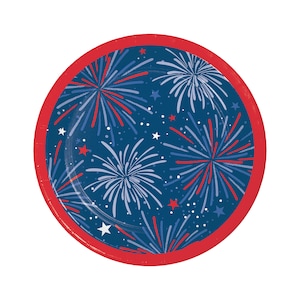 8 Fireworks Plates 7&quot;, Fireworks Party, 4th of July Party, Red White and Blue, USA Plate, Firecracker Plate, Patriotic Plate, USA Decoration
