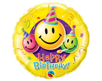 Happy Birthday Smiley Faces Balloon Foil Mylar 18", Smiley Emotes Party, Emoji Birthday Party, Smiley Face Party, Emoji Balloons