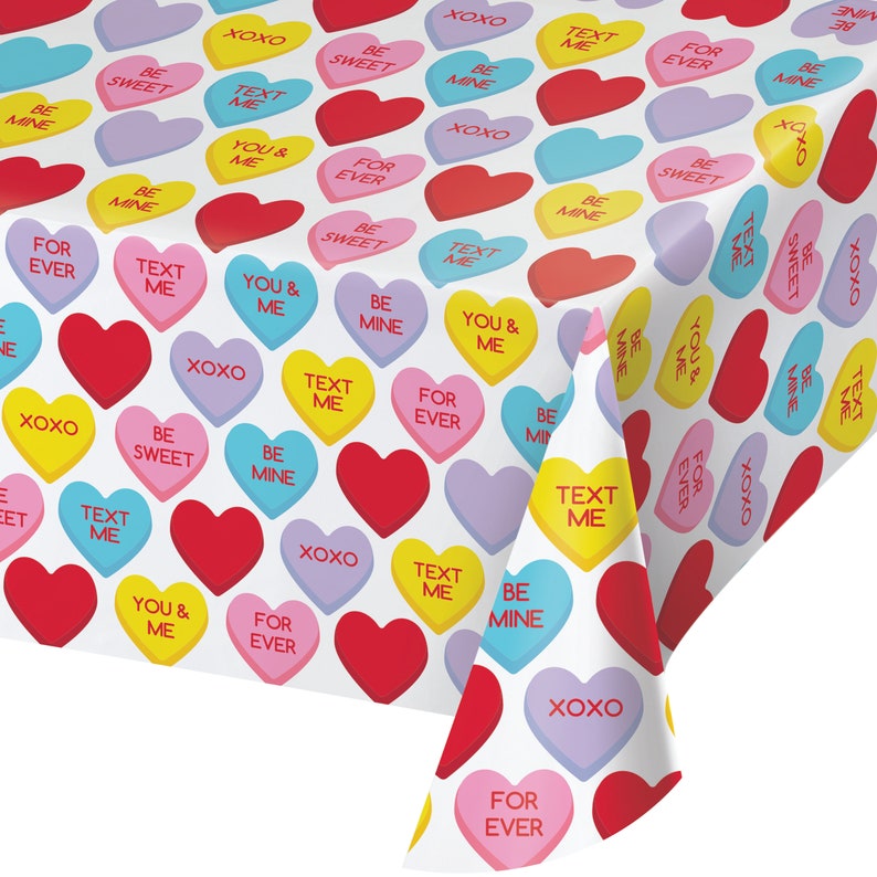 Candy Hearts Tablecloth, Candy Hearts Table Cover, Valentines Day, I ...