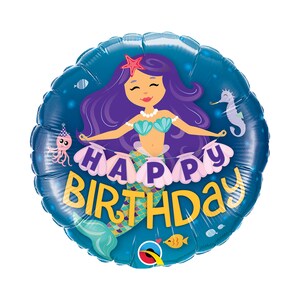 Happy Birthday Mermaid Balloon Foil Mylar 18&quot;, Little Mermaid Balloon, Baby Shower, Mermaid Party, Mermaid Birthday, Fish Balloon