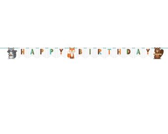 Woodland Happy Birthday Banner, Wild One Banner, Forest Animal Banner, Baby Shower Banner, Woodland Animals Banner, Woodland Party, Fox Sign