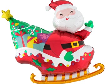 Santa Sleigh Balloon 30", Christmas Balloons, Christmas Party, Christmas Decoration,, Santa Claus Balloon, Christmas Tree, Santa Balloon