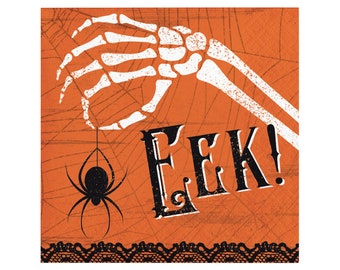 16 Small Eek Halloween Napkins, Halloween Spider, Halloween Skeleton, Halloween Party, Trick or Treat, Haunted House, Spooky Napkin