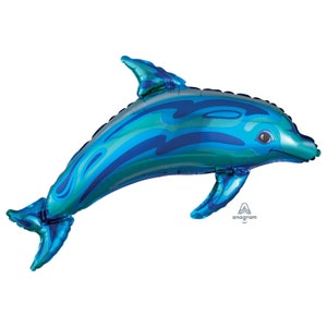 Jumbo Blue Dolphin Balloon 37&quot;, Baby Shower, Hawaiian Luau Party, Fish Balloons, Beach Party, Mermaid Party, Summer Fun