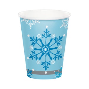 8 Snowflake Cups 9 oz, Snow Princess Cups, Princess Party, Princess Birthday, Princess Themed Party, Paper Party Cups, Christmas Paper Cups